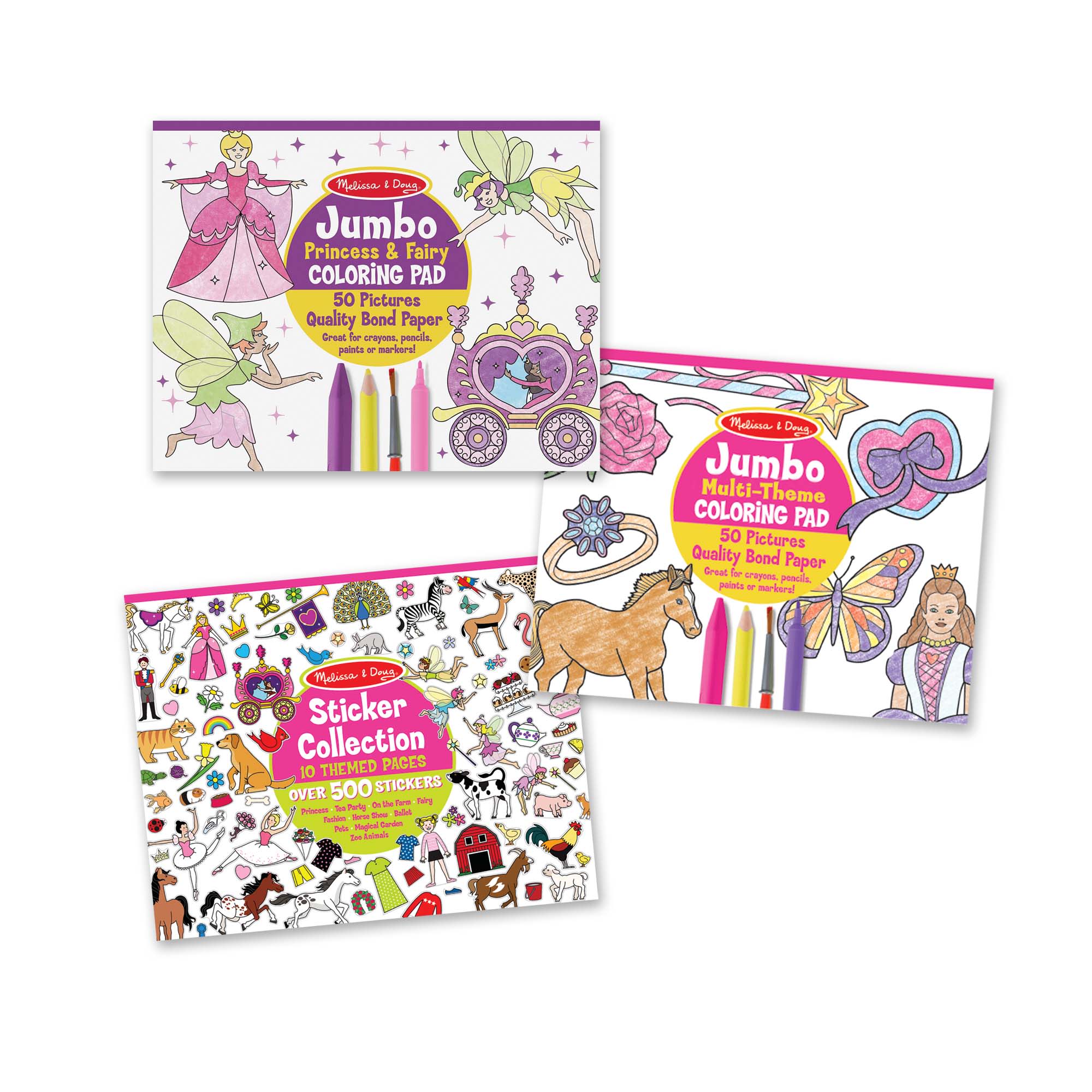 Princess. Fairy. Animals & More Coloring and Sticker Pad Bundle