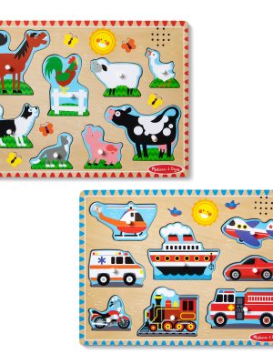 Wooden Sound Puzzle 2-Pack ?C Farm Animals. Vehicles