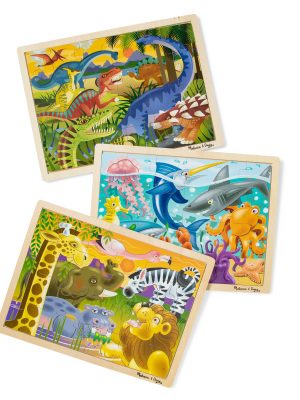 Wooden Jigsaw Puzzle 3-Pack: Dinosaur. African Plains. Under the Sea