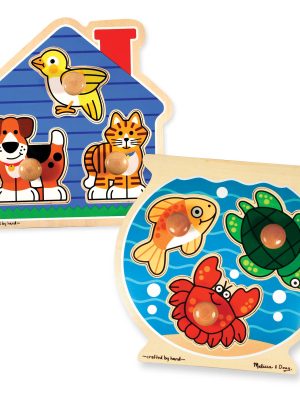 Wooden Jumbo Peg Puzzle 2-Pack: Fish Bowl. House Pets