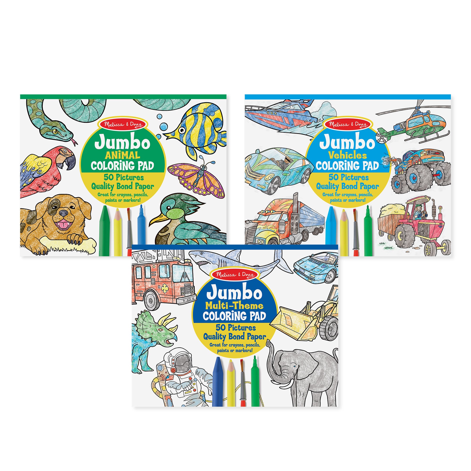 Coloring Pad 3-Pack: Animals. Vehicles. Multi-Theme