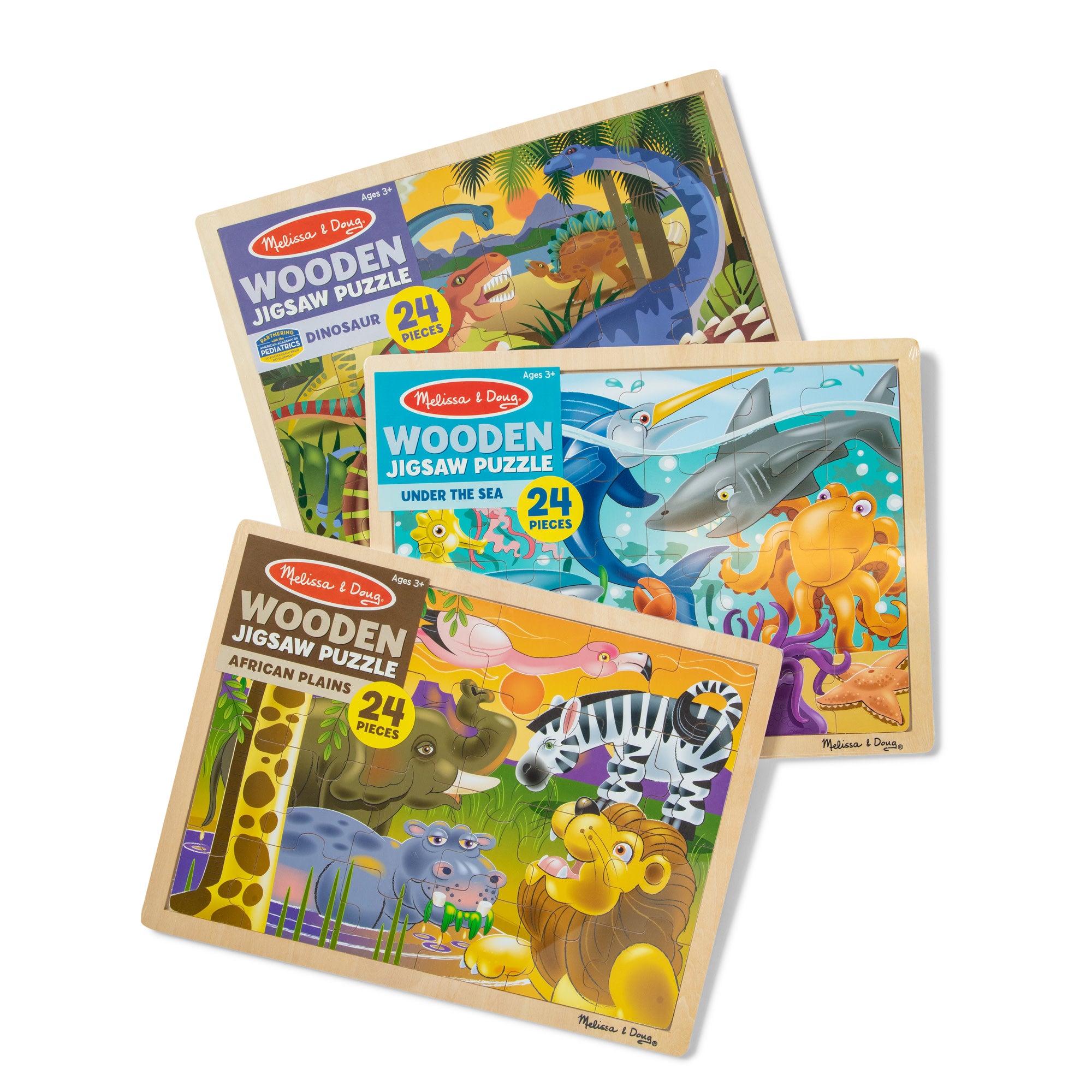 Wooden Jigsaw Puzzle 3-Pack: Dinosaur. African Plains. Under the Sea - Image 3