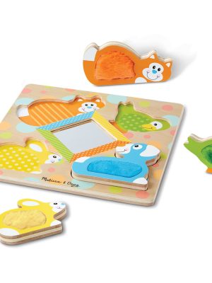First Play Wooden Touch and Feel Puzzle Peek-a-Boo Pets With Mirror