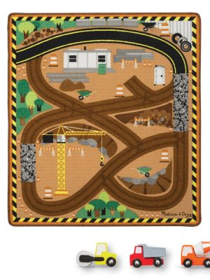 Round the Construction Zone Work Site Rug & Vehicle Set