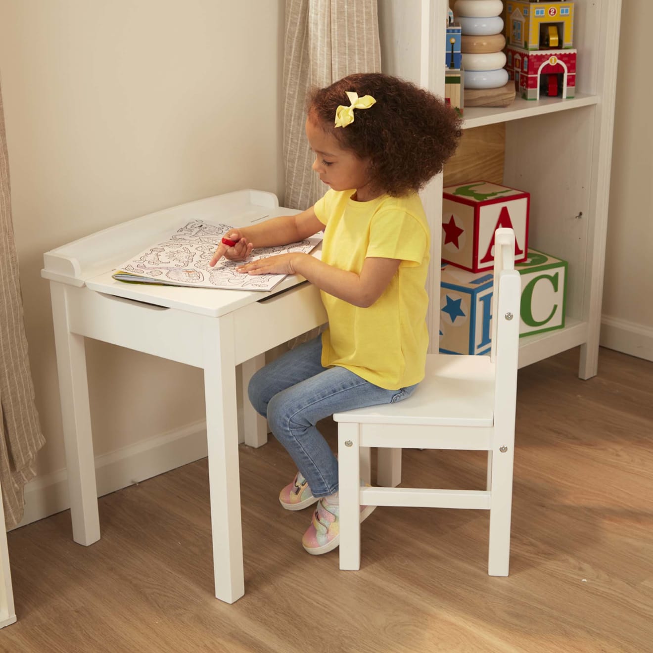 Child's Lift-Top Desk & Chair - White - Image 6