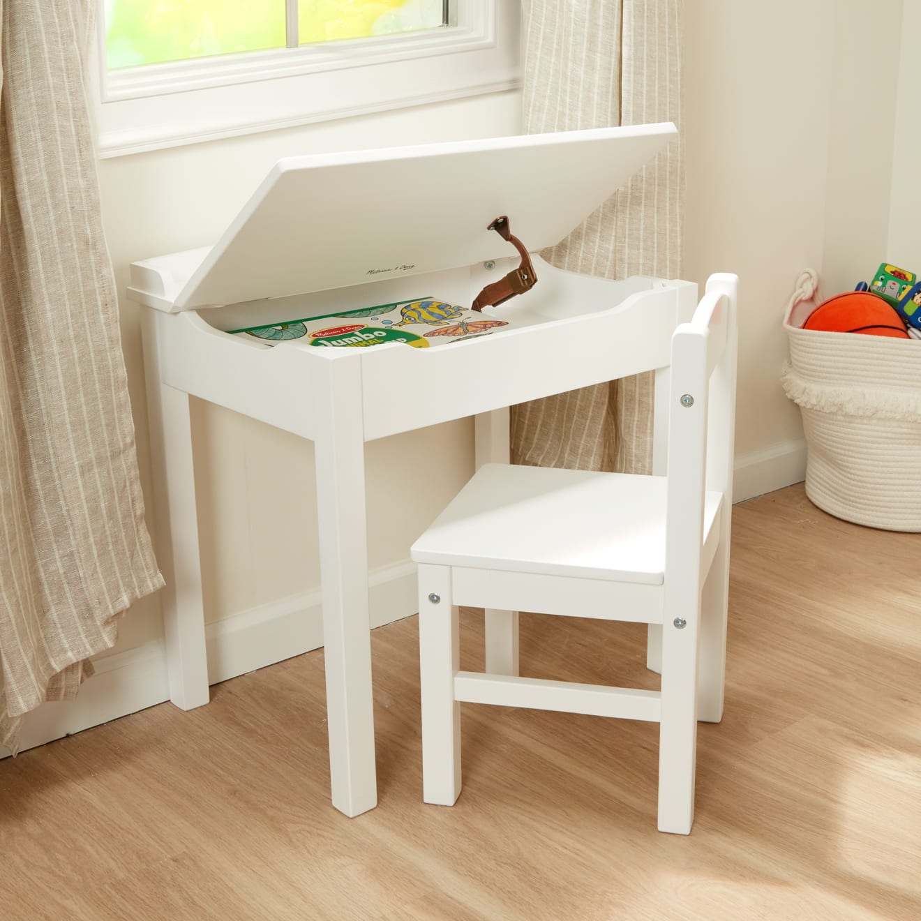 Child's Lift-Top Desk & Chair - White - Image 9